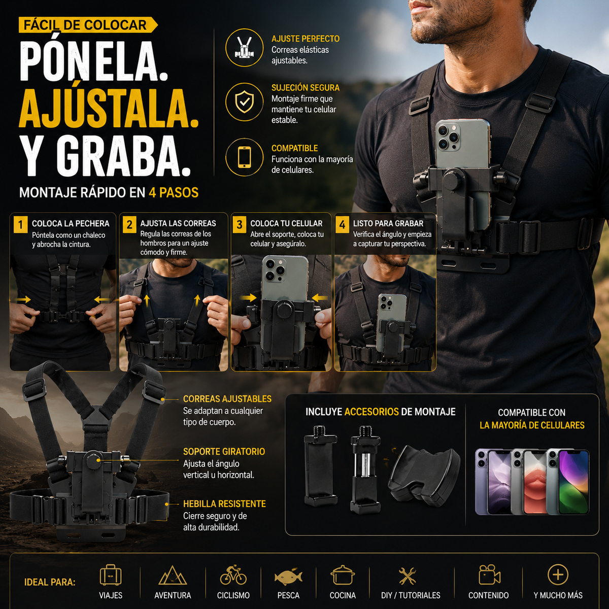 Soporte de Pecho para Teléfono - Graba Experiencias