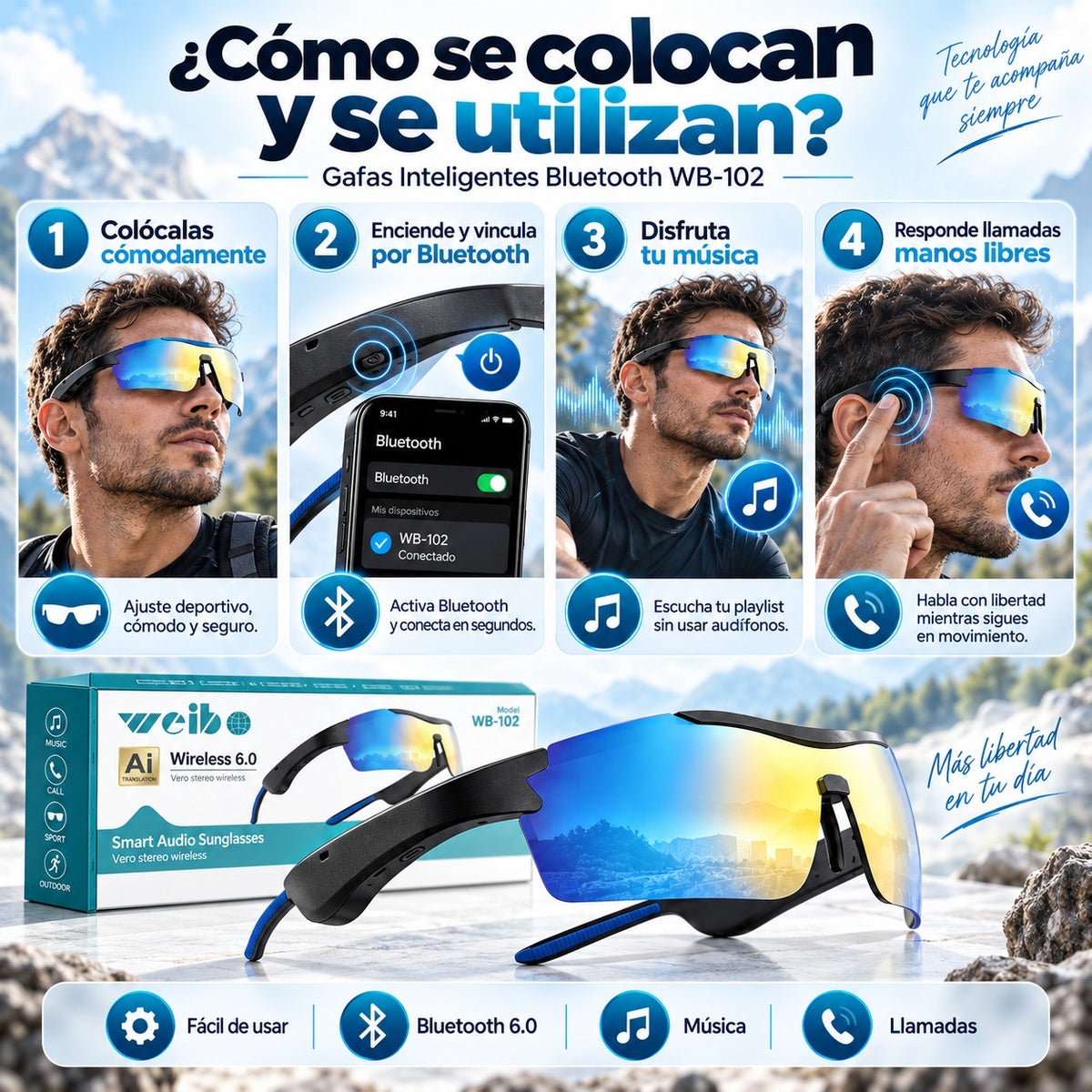 Gafas Inteligentes Deportivas Bluetooth - Tecnología de Lujo