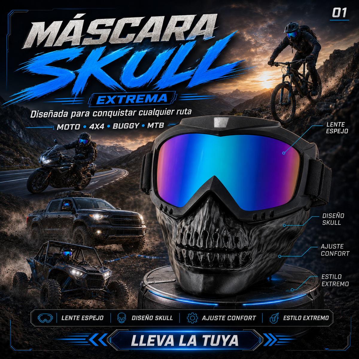 MASCARA DE CALAVERA CON LENTES - DALE ESTILO A TU PASION