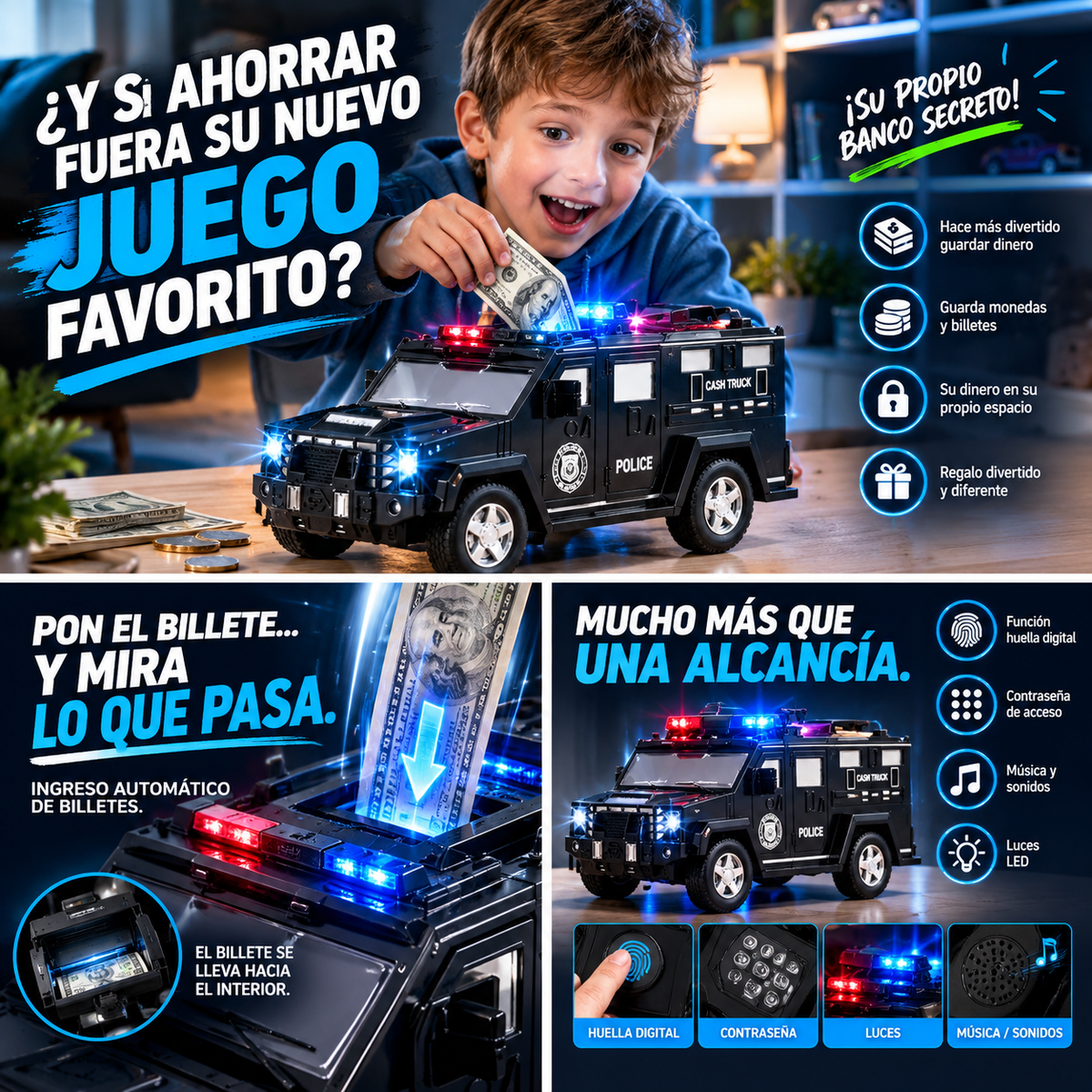 ALCANCIA DE POLICIA PARA NIÑOS - ENSEÑALES A AHORRAR PARA SU FUTURO