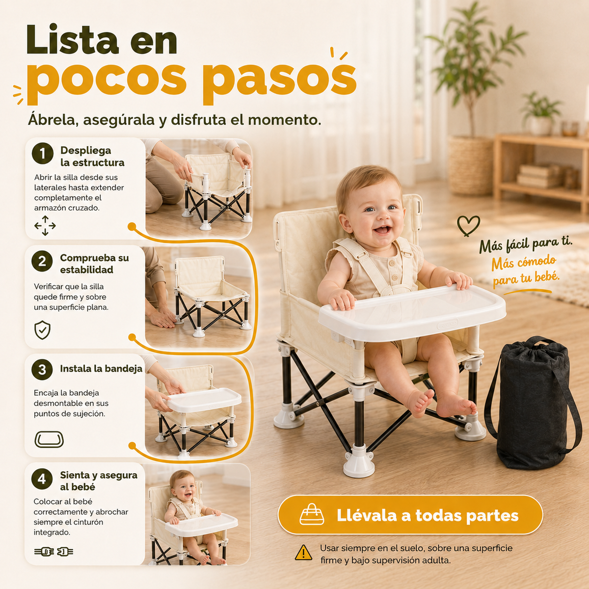 SILLA DE COMEDOR PARA BEBÉ - FACIL DE ARMAR Y LLEVAR