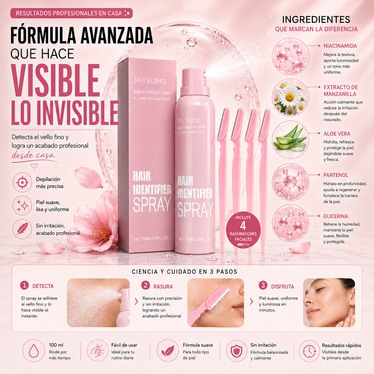 Spray Identificador de Vello facial Tecnología Estética 🩷
