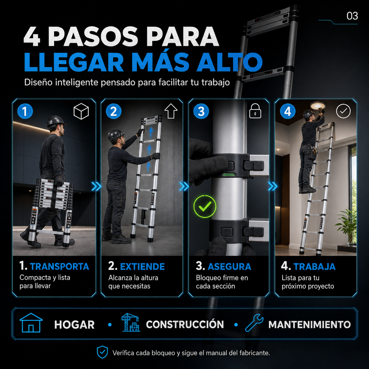 ESCALERA TELESCOPICA - FACIL DE LLEVAR 👷🏻🏢🪜