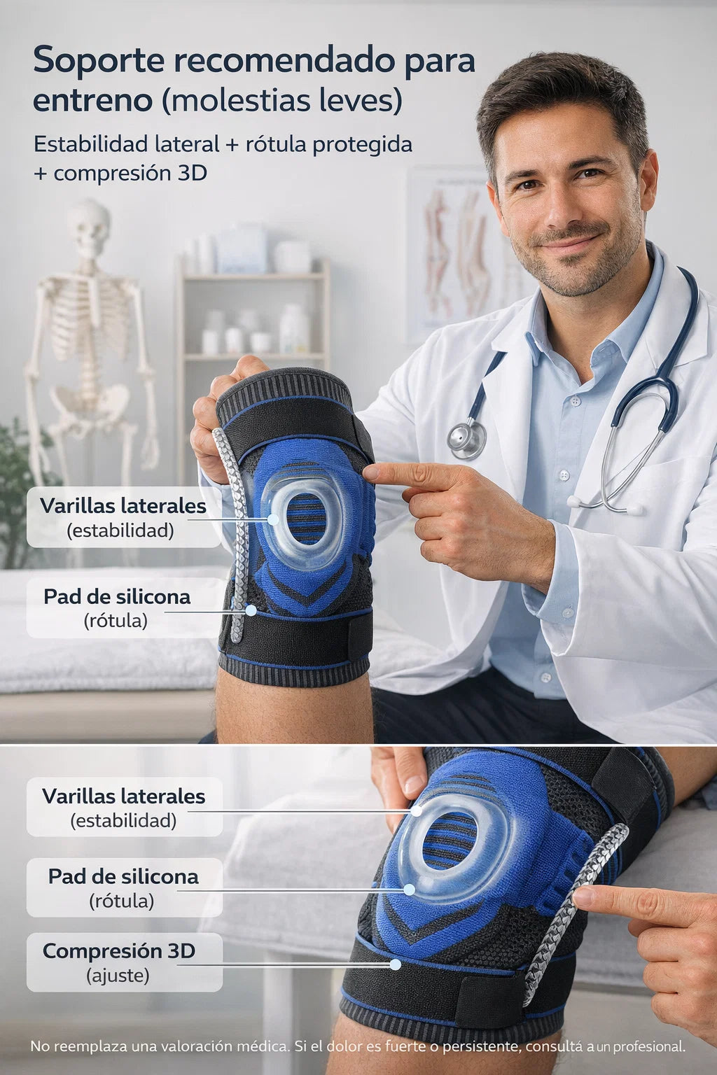 RODILLERA DEPORTIVA GYM CON GEL Y VARILLAS LATERALES PARA UNA TECNOLOGIA AVANZADA 🦵🏻⚙️🏋🏻♂️