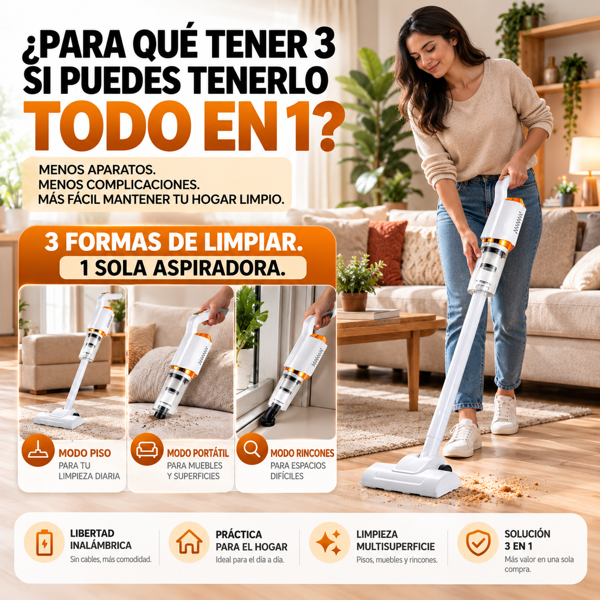 Aspiradora Inalámbrica 3 en 1 – Una para Todo tu Hogar / Oferta Especial