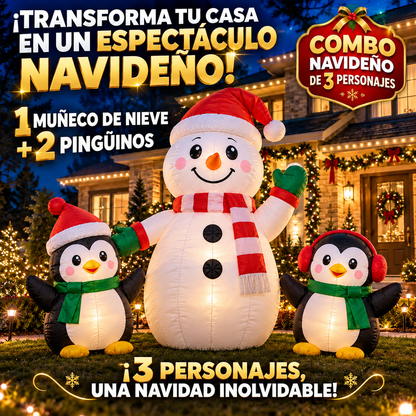 MUÑECO DE NIEVE + 2 PINGUINOS / LUJO Y FAMILIA ⛄🐧🎄