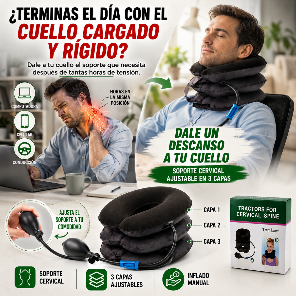Collar Cervical Inflable   - Elimina Molestias Musculares
