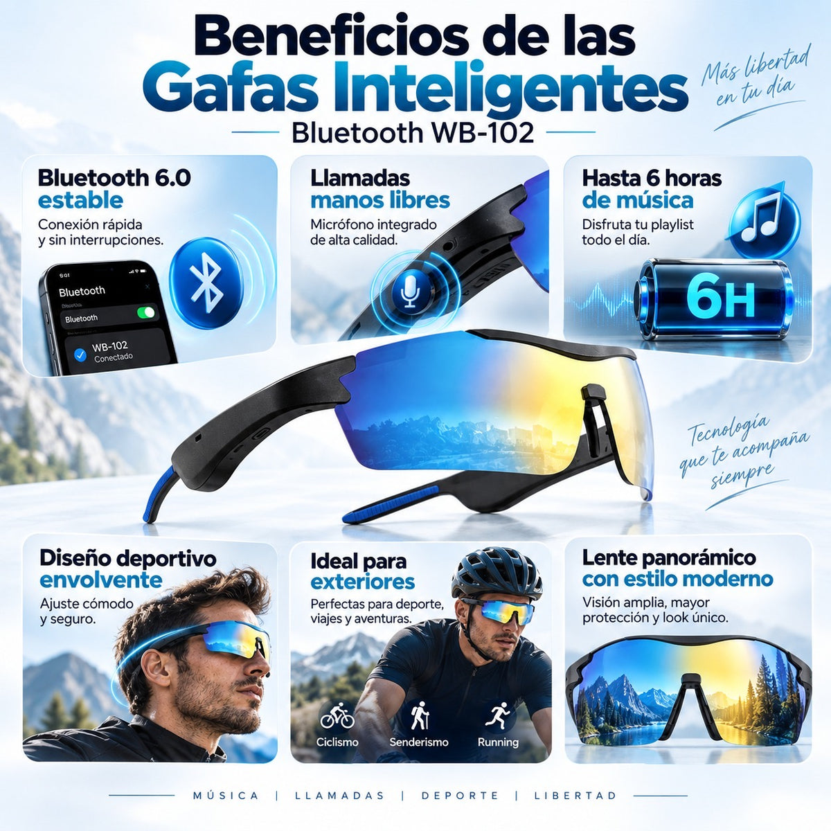 Gafas Inteligentes Deportivas Bluetooth - Tecnología de Lujo