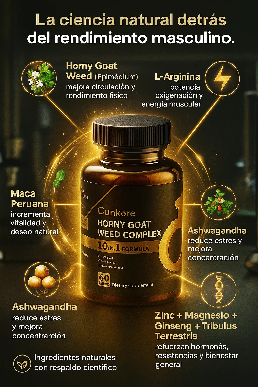 Cunkore – Horny Goat Weed  Suplemento 10-en-1 Potencia Natural 💪🏻🍆✨