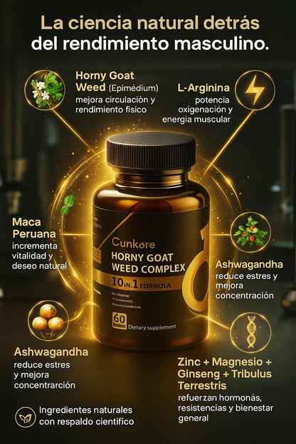 Cunkore – Horny Goat Weed  Suplemento 10-en-1 Potencia Natural 💪🏻🍆✨