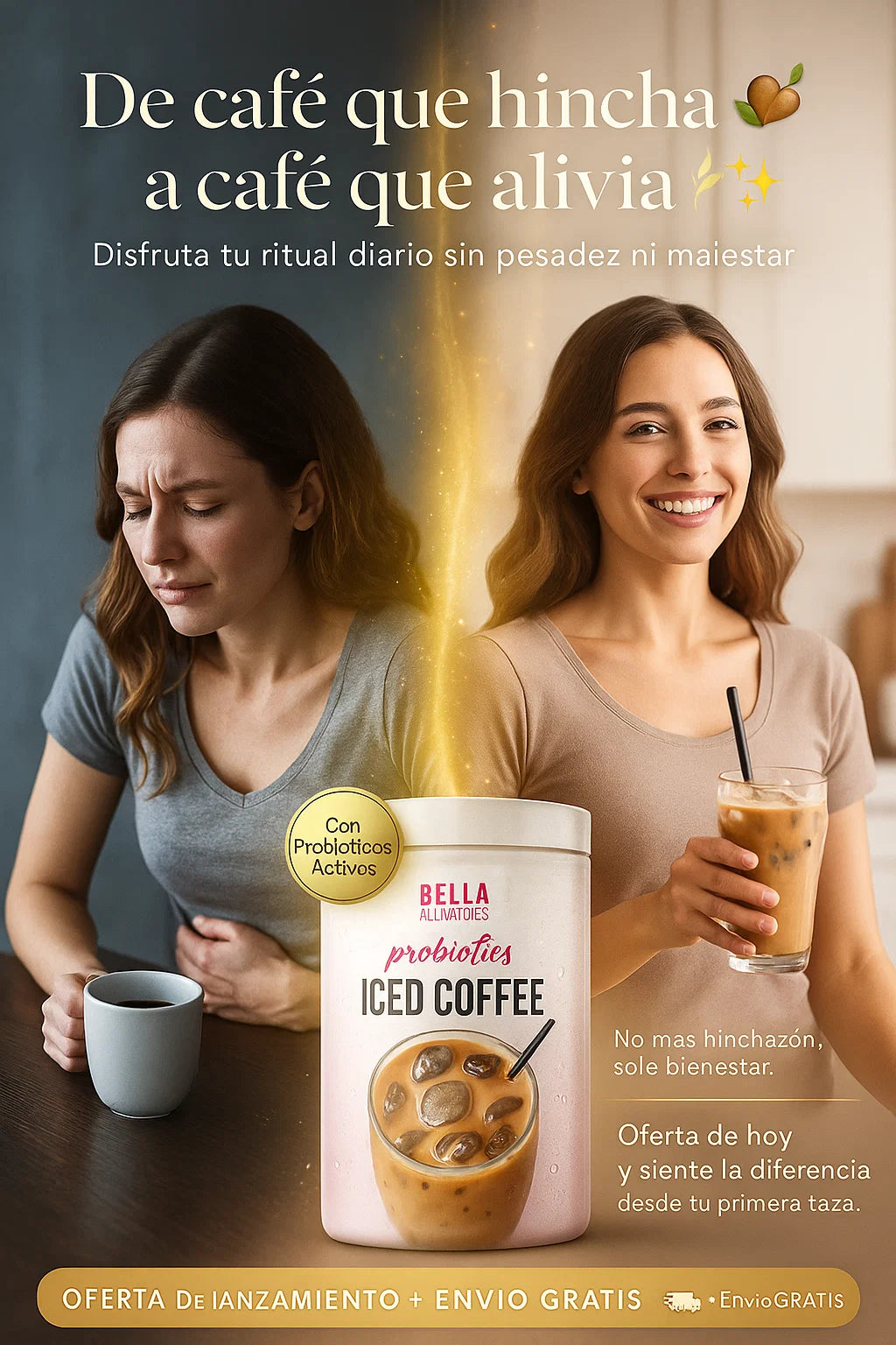 ICED COFFE -  PROBIOTICO PARA REDUCIR HINCHAZON ABDOMINAL ☕⚖️⚡
