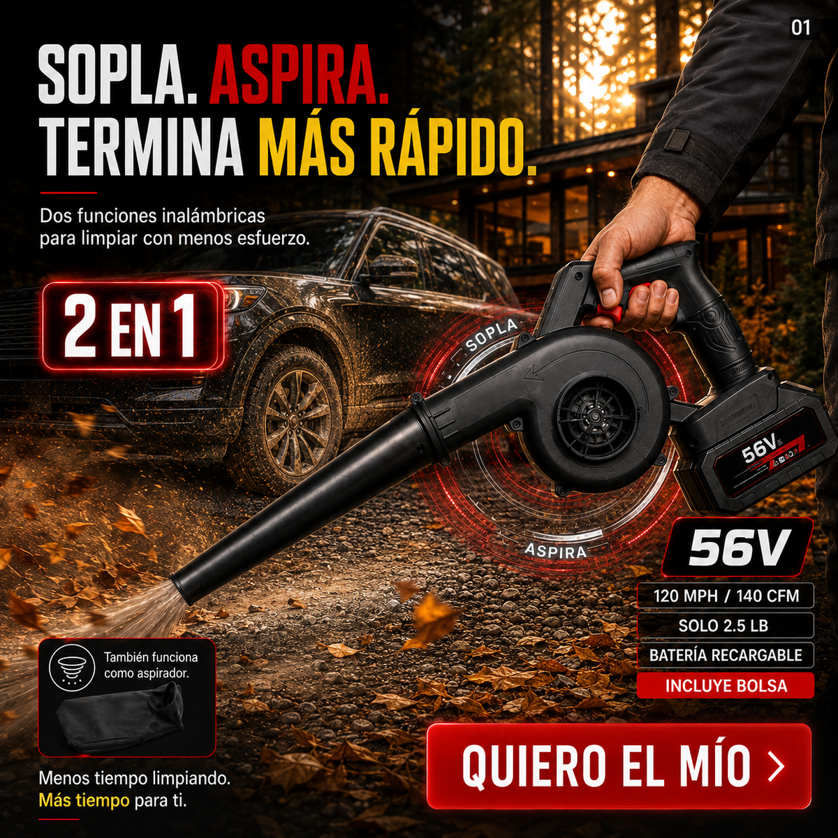 Sopladora y Aperadora Portátil - 2 Baterías En Vez de 1 🌪️🍃