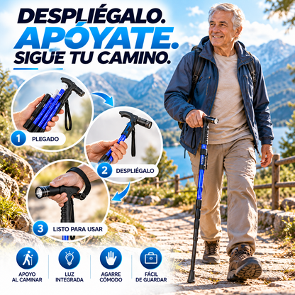 Bastón Plegable Con Linterna 2 En 1 / Apoyo Ligero