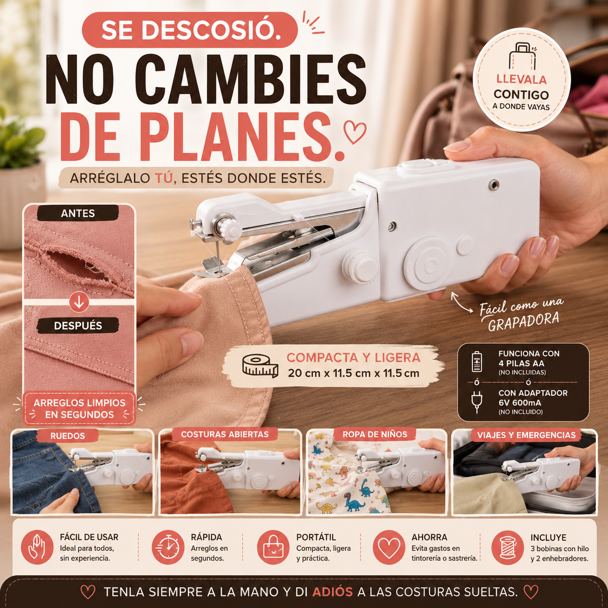MAQUINA DE COSER PORTATIL - AHORRA TIEMPO Y DINERO 🧵👖