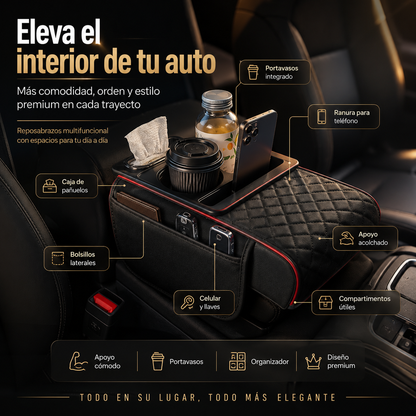 REPOSABRAZOS MULTFUNCIONAL EN CUERO PAR AUTO 🥤🚘✨