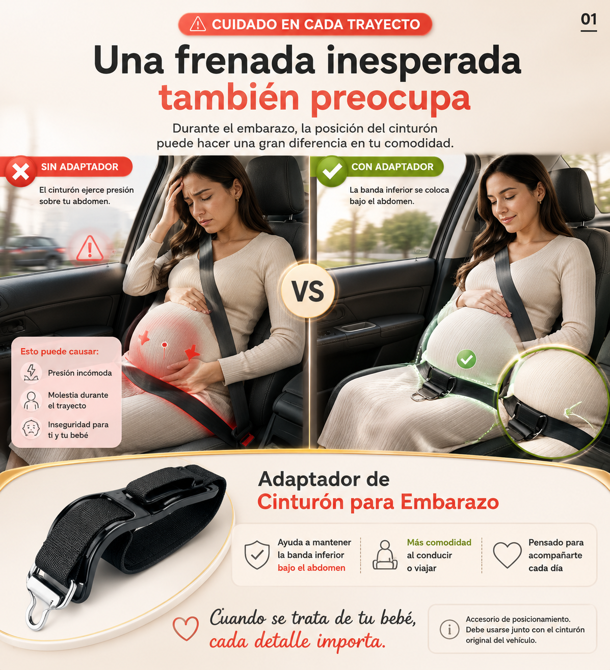 ADAPTADOR DE CINTURON DE SEGURIDAD PARA EMBARAZADAS - CUIDADO REAL