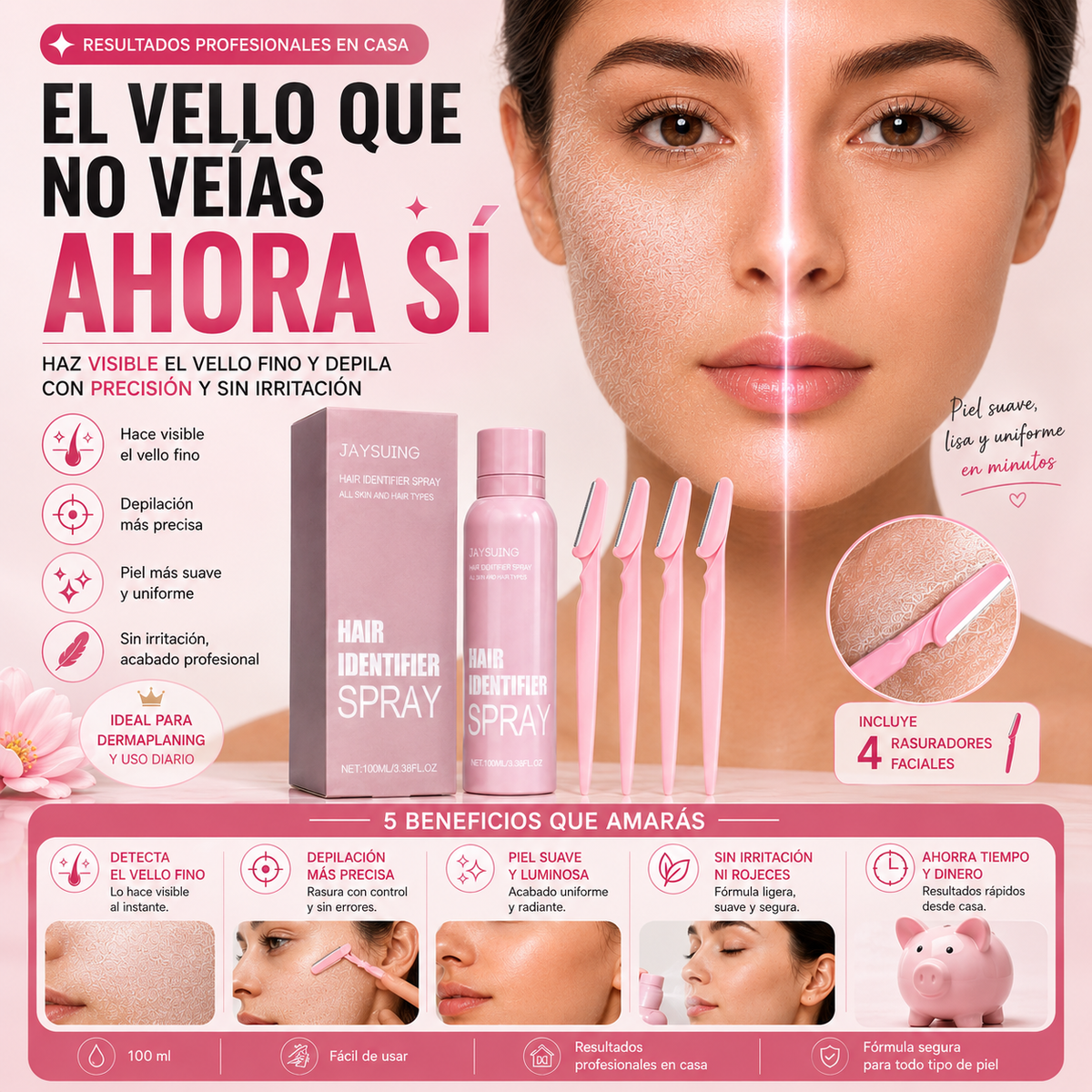 Spray Identificador de Vello facial Tecnología Estética 🩷