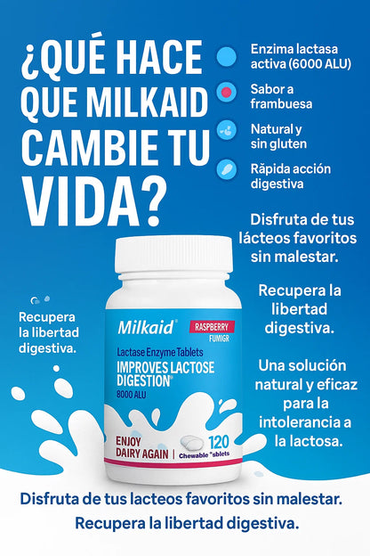 Milkaid Lactase Enzyme  -   Alivio de la Intolerancia a La Lactosa Previniendo esa Hinchazón