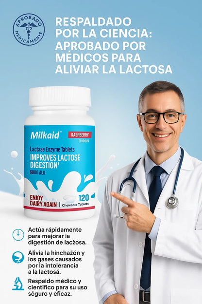 Milkaid Lactase Enzyme  -   Alivio de la Intolerancia a La Lactosa Previniendo esa Hinchazón