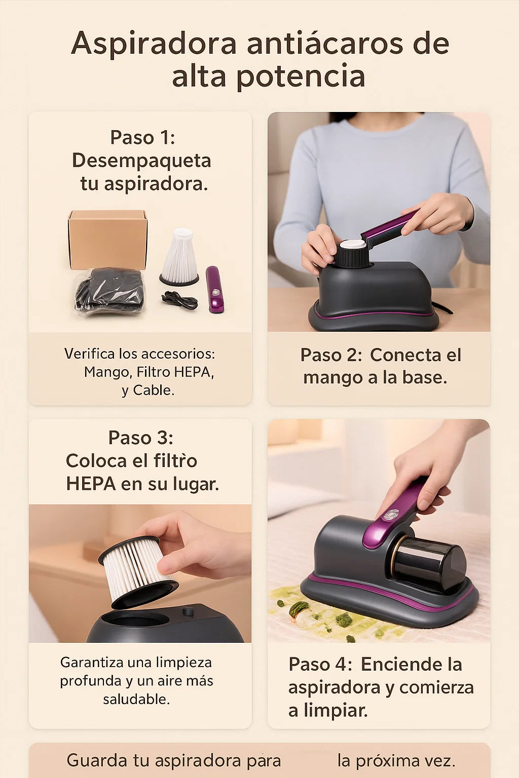 Aspiradora Anti-ácaros de alta potencia - Elimina eso que no te deja dormir 🐛🛏️🌜