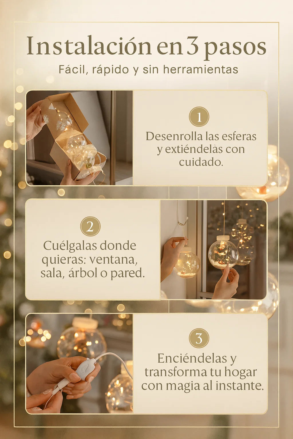 CORTINA DE ESFERAS NAVIDEÑAS CON LUCES 🎅🏻🎄✨