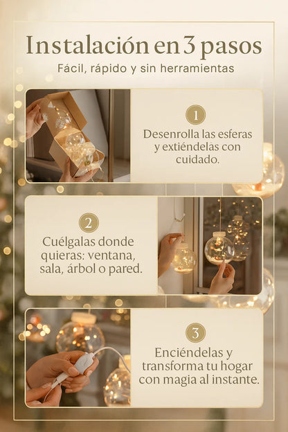 CORTINA DE ESFERAS NAVIDEÑAS CON LUCES 🎅🏻🎄✨