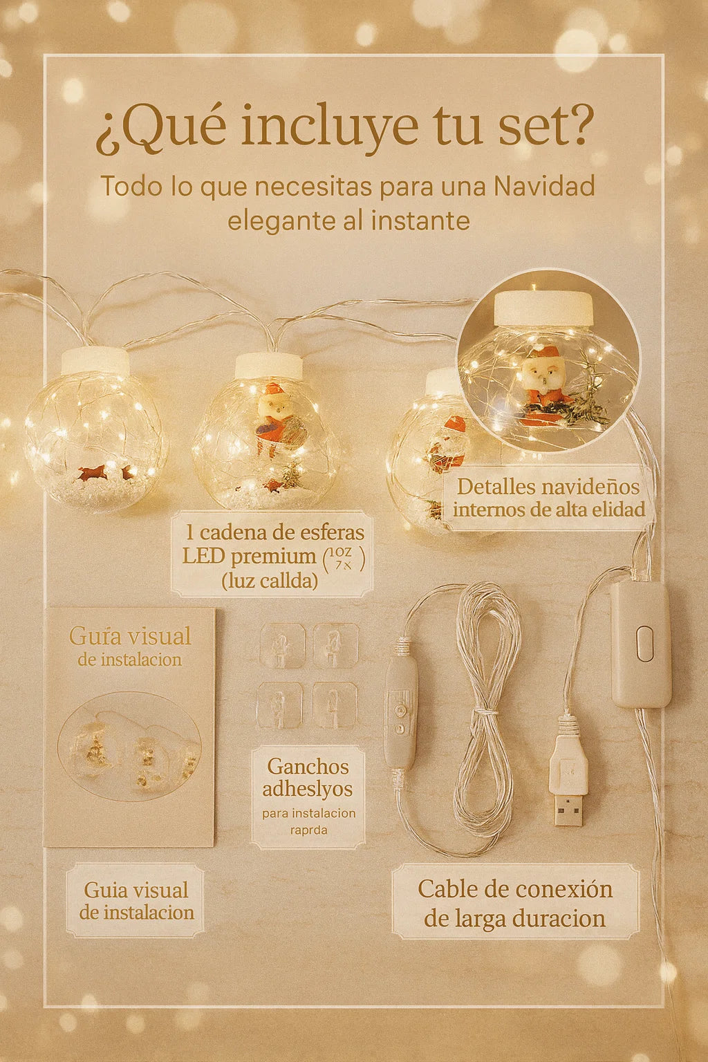 CORTINA DE ESFERAS NAVIDEÑAS CON LUCES 🎅🏻🎄✨
