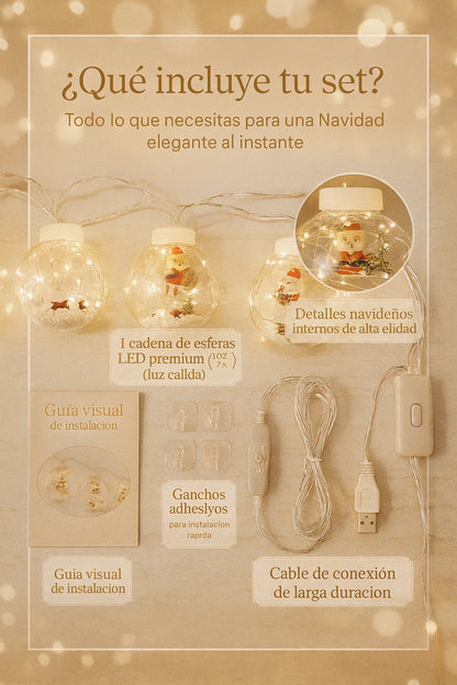 CORTINA DE ESFERAS NAVIDEÑAS CON LUCES 🎅🏻🎄✨