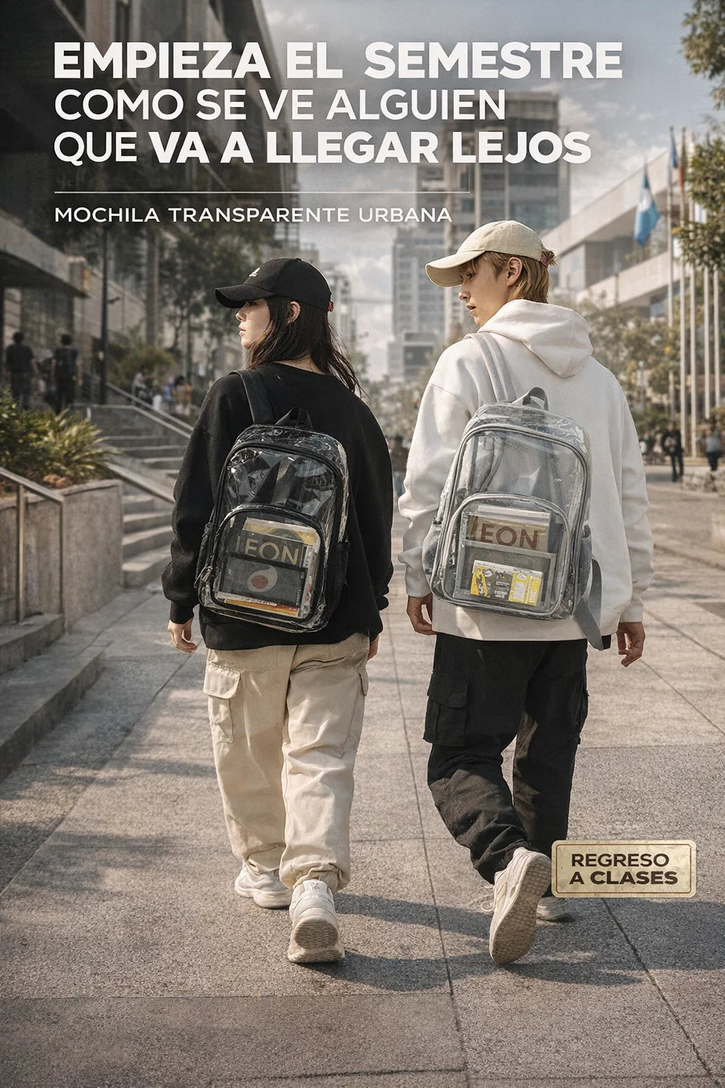 MOCHILA TRANSPARENTE UNISEX - ESTILO URBANO PARA TU AÑO ESCOLAR 🎒📚✨