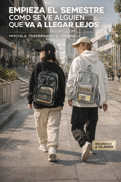 MOCHILA TRANSPARENTE UNISEX - ESTILO URBANO PARA TU AÑO ESCOLAR 🎒📚✨