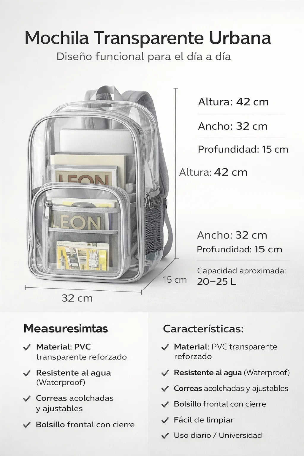 MOCHILA TRANSPARENTE UNISEX - ESTILO URBANO PARA TU AÑO ESCOLAR 🎒📚✨