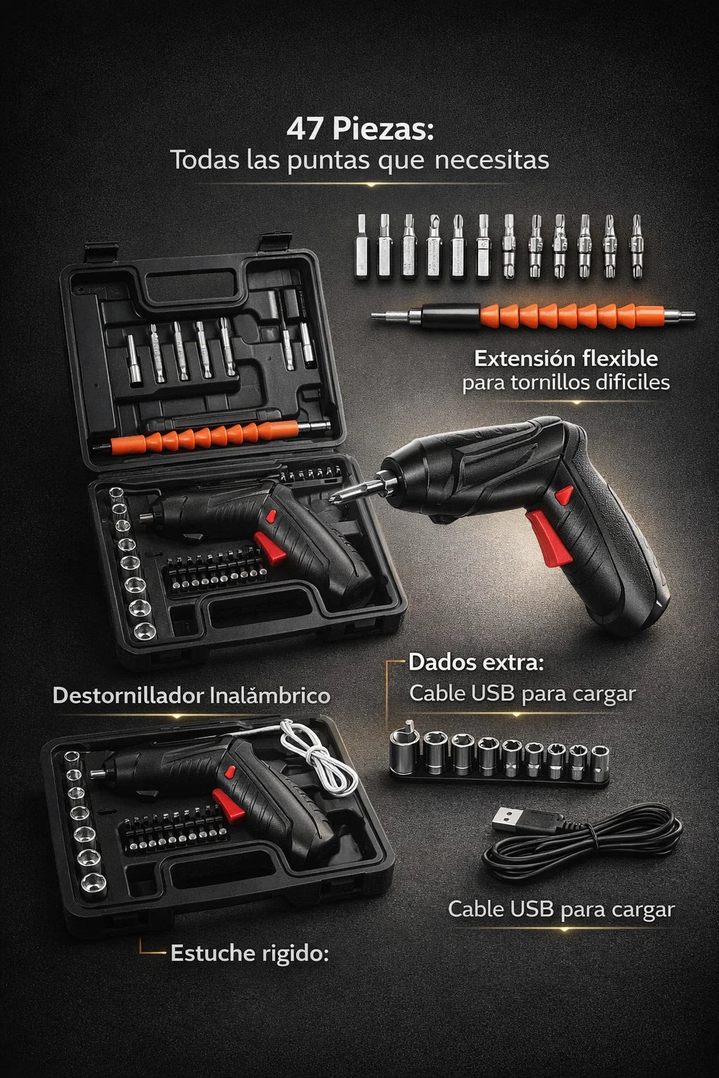 DESTORNILLADOR INALAMBRICO DE 47 PIEZAS 🔋🔩🛠️🔋