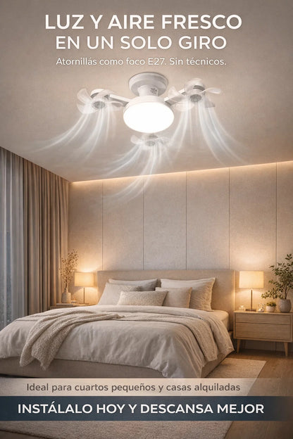 BOMBILLO TIPO DRON VENTILADOR - 3 EN 1 / LUJO Y FRESCURA 🌪️🔦❄️✨
