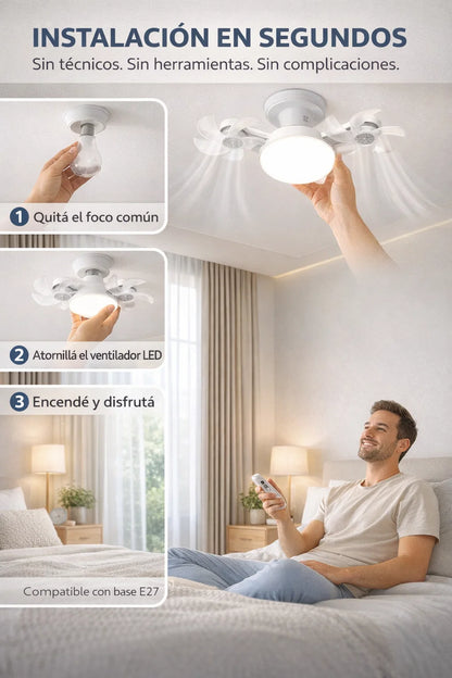 BOMBILLO TIPO DRON VENTILADOR - 3 EN 1 / LUJO Y FRESCURA 🌪️🔦❄️✨