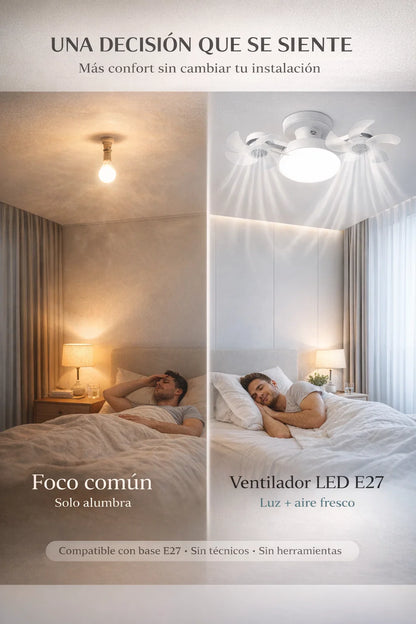 BOMBILLO TIPO DRON VENTILADOR - 3 EN 1 / LUJO Y FRESCURA 🌪️🔦❄️✨