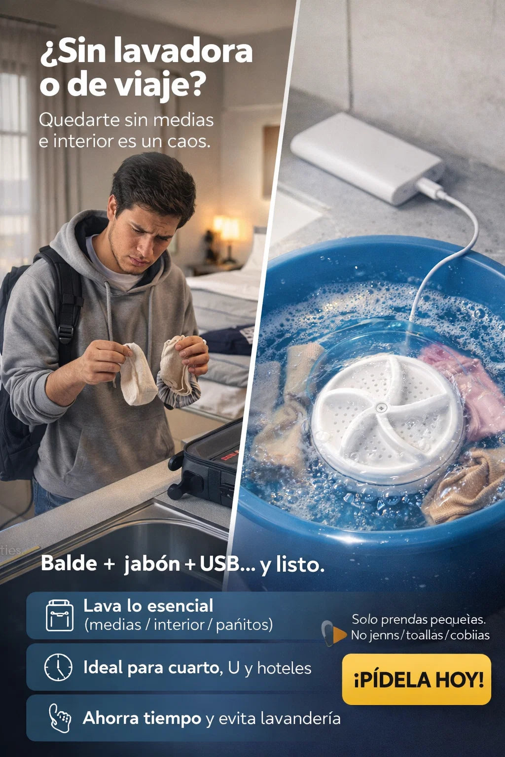 Turbina lavadora De Ropa Portátil USB - Fácil y Rápido  🧼👖🧦🌪️