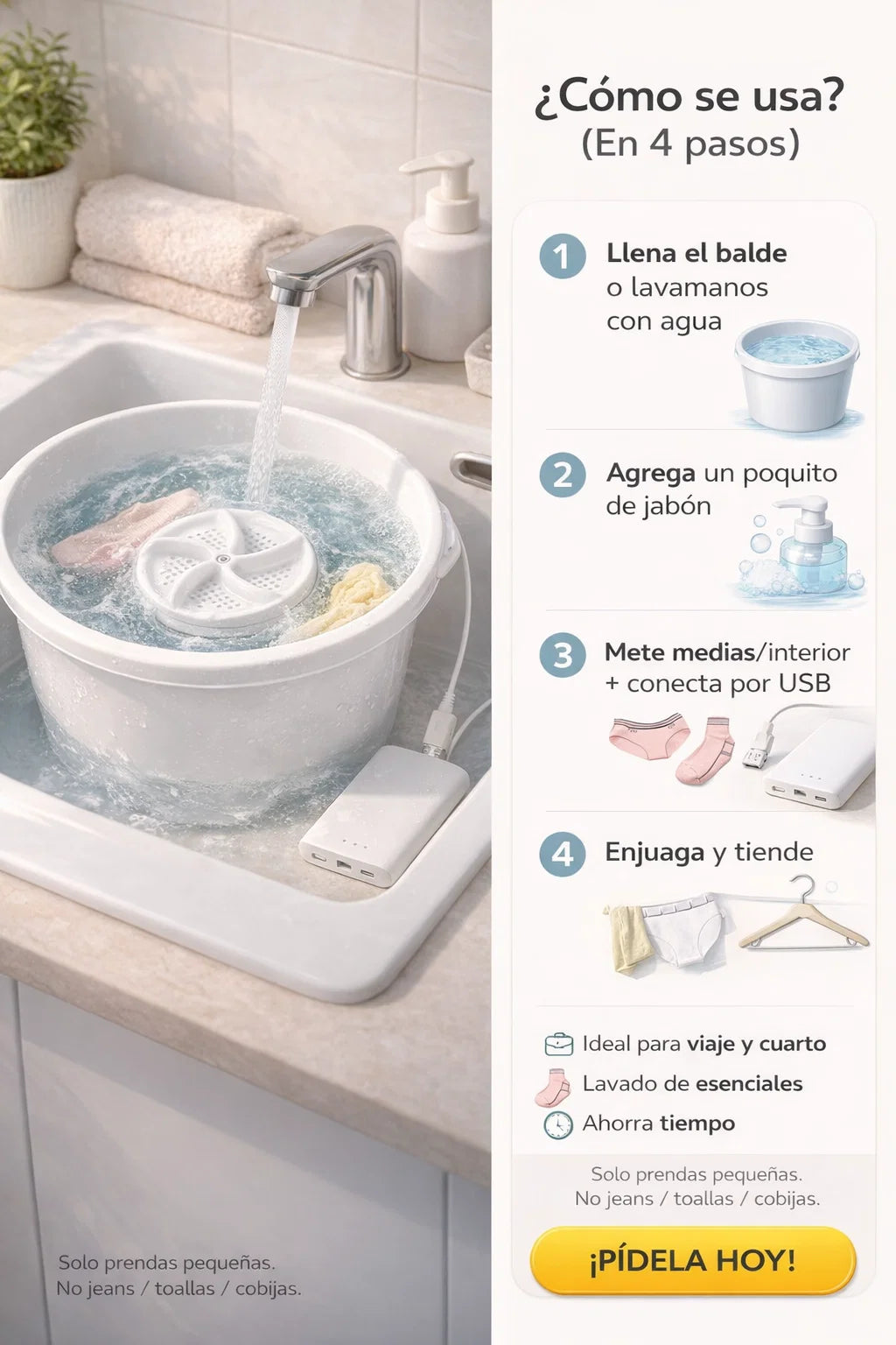 Turbina lavadora De Ropa Portátil USB - Fácil y Rápido  🧼👖🧦🌪️