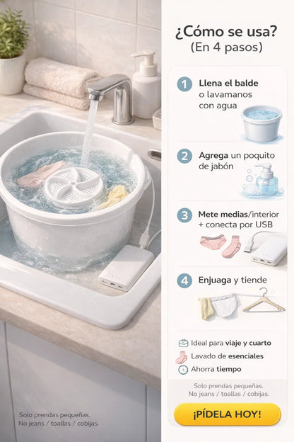 Turbina lavadora De Ropa Portátil USB - Fácil y Rápido  🧼👖🧦🌪️
