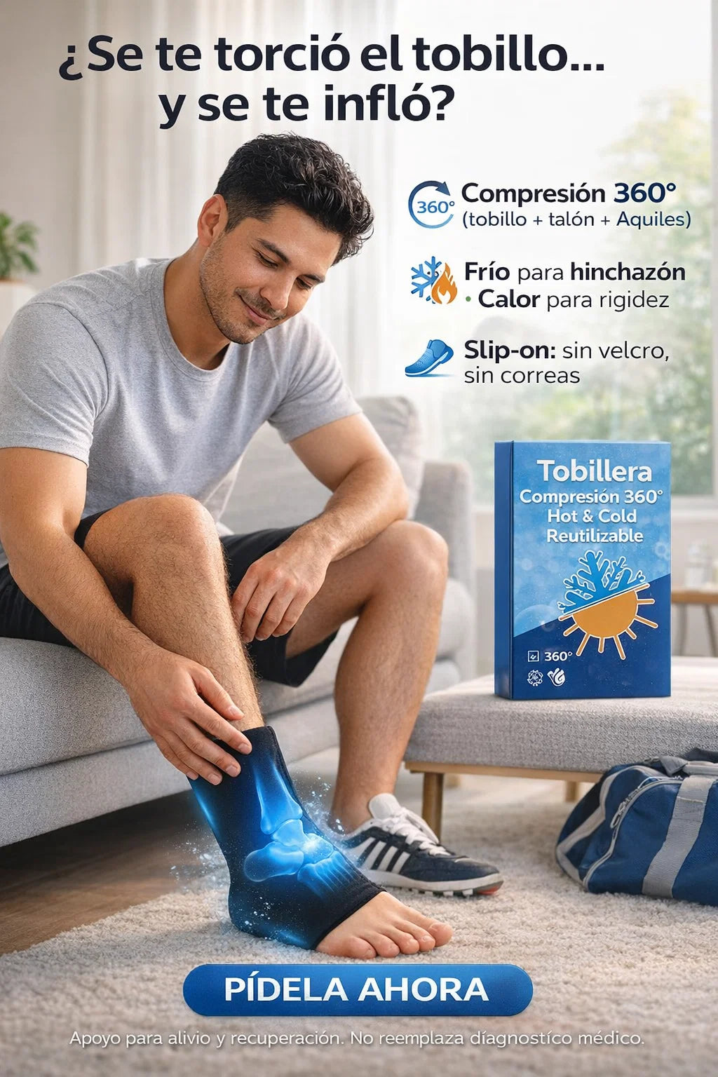 Tobillera x compresión frio o caliente - Esguince / torcedura + inflamación inmediata → alivio 360° sin correas ❄️🔥