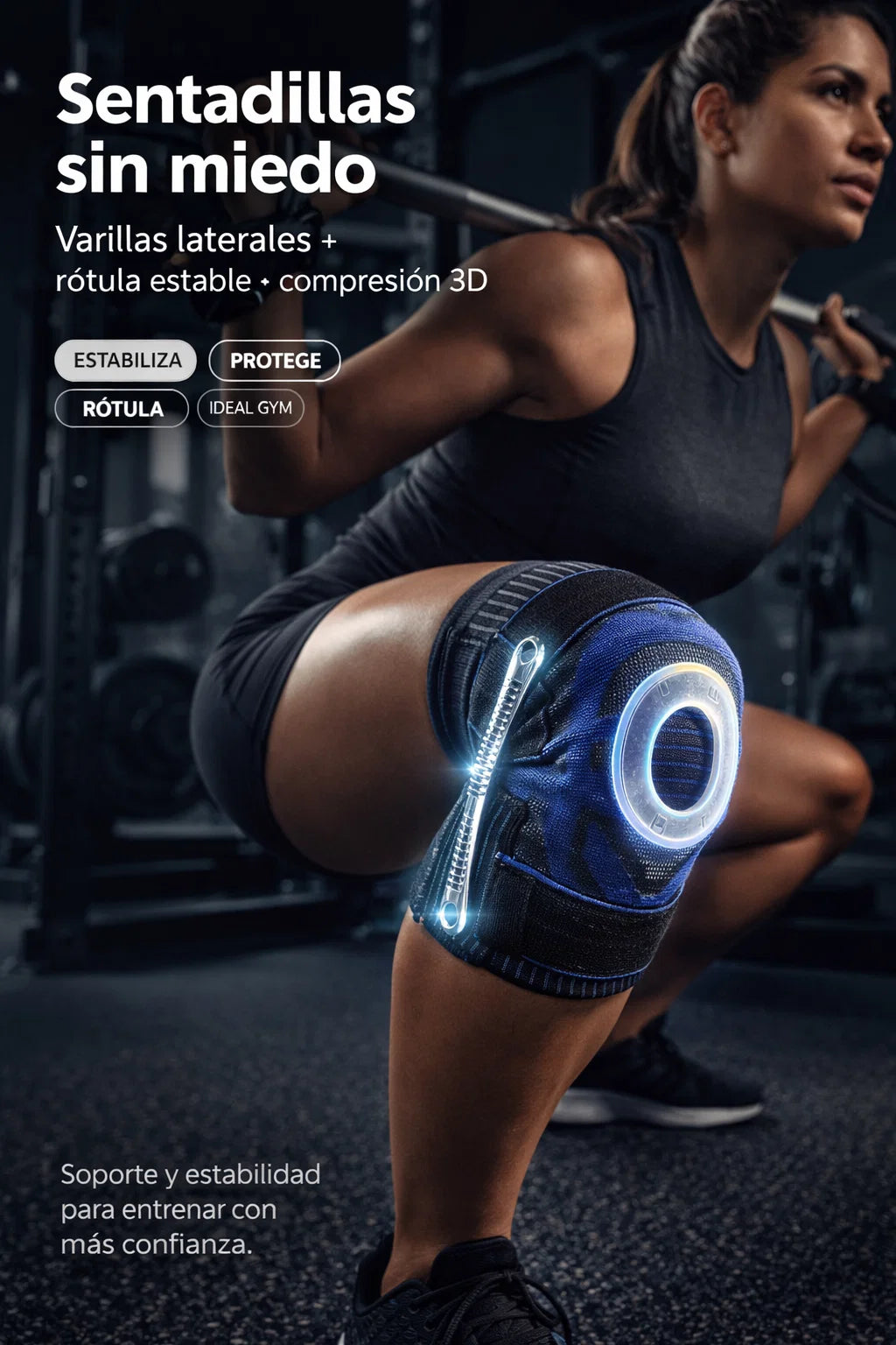 RODILLERA DEPORTIVA GYM CON GEL Y VARILLAS LATERALES PARA UNA TECNOLOGIA AVANZADA 🦵🏻⚙️🏋🏻‍♂️